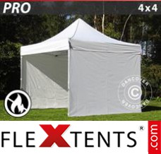 Pop up canopy PRO 4x4 m White, Flame retardant, incl. 4 sidewalls